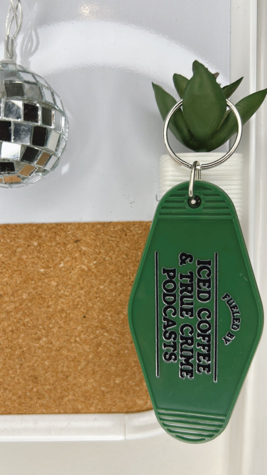 Iced coffee and true crime Keychain