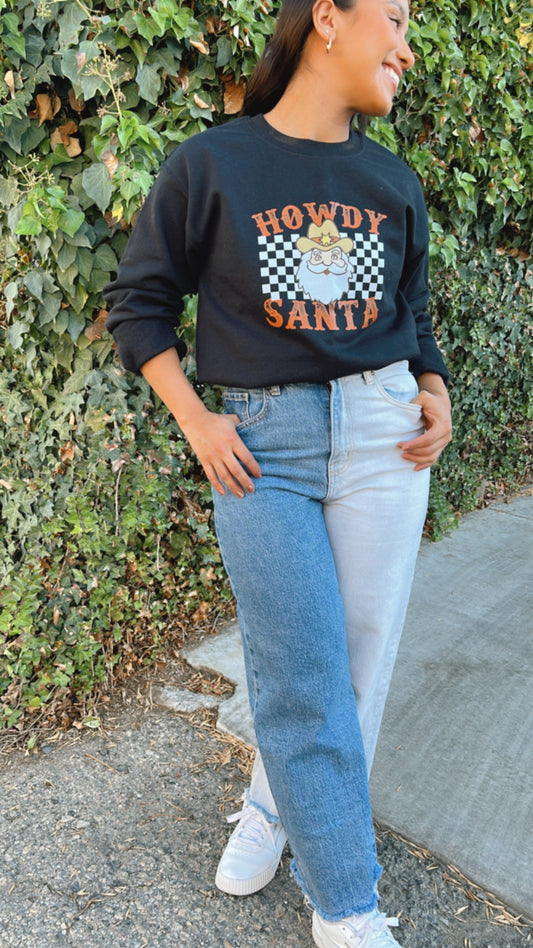 Howdy Santa Checkered Crewneck Sweatshirt