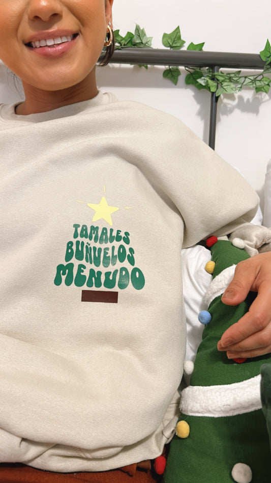 Tamales Buñuelos Menudo Tree Crewneck Sweatshirt